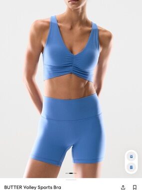 Aritzia Blue Ruched Sports Bra